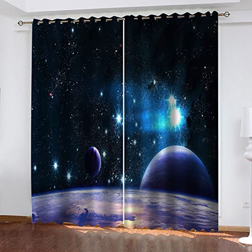 Gardinen Mit Ösen Schlafzimmer Wohnzimmer Verdunkelungsvorhang 3D Weltraum Kosmische Landschaft Muster Blickdicht Vorhänge Kinderzimmer Fensterdekoration Vorhang H 232 X B 117 cm 2Er Set von BIURKA