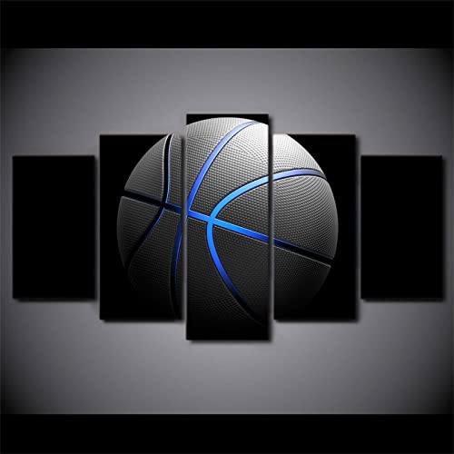 Kunstdrucke Blauer grauer Basketball-Sport Poster Set Wohnzimmer Poster Wandkunst Bilder Für Wohnzimmer Wohnkultur 5 Teile (Rahmenlos) 100x55cm von BIURKA