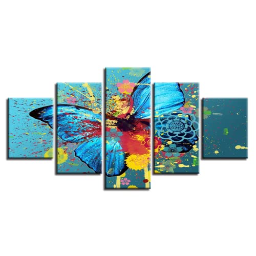 Leinwand Wandmalerei Schmetterling abstrakt Deko Bilder auf Leinwand Kunst Malerei Poster Bild Wohnzimmer 5 Teile (Rahmenlos) 200x100cm von BIURKA