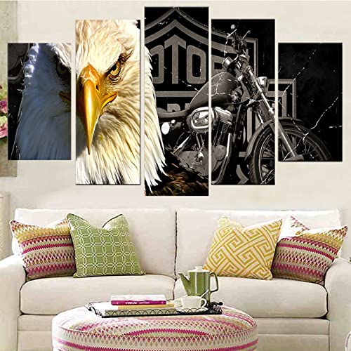 Poster Drucken Wandkunst Leinwand Bild Tierisches Motorrad Bild Leinwanddrucke Malerei Kunst Malerei Poster Bild Wohnzimmer 5 Teile (Rahmenlos) 50x25cm von BIURKA