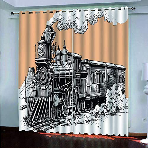 BIURKA Verdunkelungsvorhange Retro-Lokomotive Verdunkelungsvorhang Wärmeisolierte Gardinen Mit Ösen Polyester 3D Effekt Druck Vorhänge 140x160cm von BIURKA