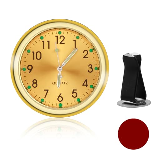Selbstklebende Uhr Armaturenbrett, Mini Auto Uhr, Kleine Uhr Universelle für Auto mit Lüftungsschlitz Clip und Klebepad, Uhr Klein Geeignet für Dashboard Auto Dekoration Home Decor(Golden) von BIVOFU