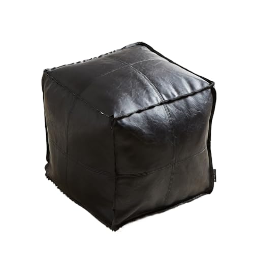 BIZTTLOG 45 cm großer Würfel-Fußhocker aus PU-Leder, Mehrzweck-Fußhocker mit Stauraum, zu öffnender Deckel, ungefülltes Design – mehrfarbiges Quadrat(Black) von BIZTTLOG