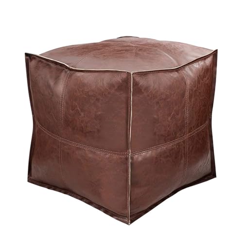 BIZTTLOG 45 cm großer Würfel-Fußhocker aus PU-Leder, Mehrzweck-Fußhocker mit Stauraum, zu öffnender Deckel, ungefülltes Design – mehrfarbiges Quadrat(Brown1) von BIZTTLOG