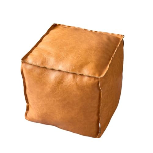 BIZTTLOG Quadratisches Kissen, Fußhocker Lederbezug, Ungefülltes PU-Lederkissen, Flauschiger Fußhocker, passend for Wohnzimmer/Lounge, Maße 45x45x45 cm (Braun)(Orange2) von BIZTTLOG