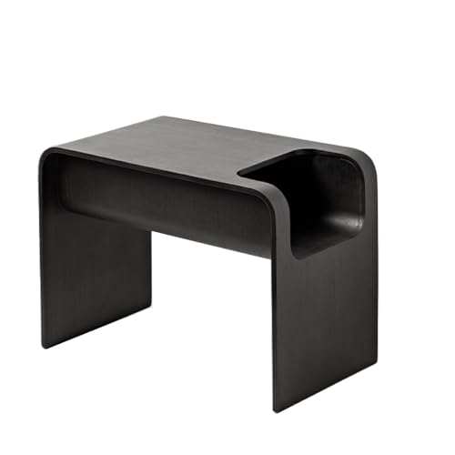 BIZTTLOG Stabiler C-förmiger Ablagetisch - Moderner Beistelltisch aus Holz mit unterer Ablage, kompakter Nachttisch for kleine Räume, Wohnzimmer/Balkon, DREI Farben erhältlich(Black) von BIZTTLOG