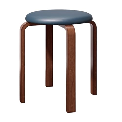 BIZTTLOG Stapelbarer Hocker aus Massivholz mit gepolsterter Sitzfläche – 13 Zoll großer runder Stoffhocker for Küchentheken, Esstische, Eingangsbereiche – in Mehreren Farben erhältlich(Blue1) von BIZTTLOG