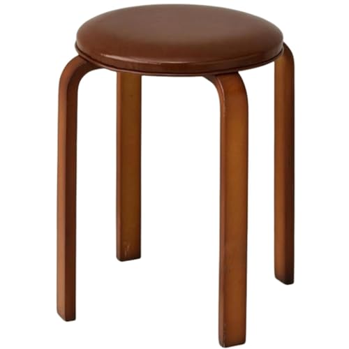 BIZTTLOG Stapelbarer Hocker aus Massivholz mit gepolsterter Sitzfläche – 13 Zoll großer runder Stoffhocker for Küchentheken, Esstische, Eingangsbereiche – in Mehreren Farben erhältlich(Brown) von BIZTTLOG