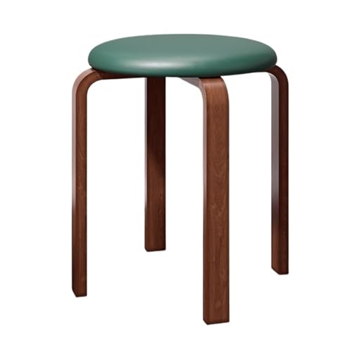 BIZTTLOG Stapelbarer Hocker aus Massivholz mit gepolsterter Sitzfläche – 13 Zoll großer runder Stoffhocker for Küchentheken, Esstische, Eingangsbereiche – in Mehreren Farben erhältlich(Green) von BIZTTLOG