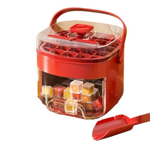 Doppelschichtige Eisbox mit 48 Fächern, praktischer, unsichtbarer Griff, leicht zu tragen, Eiswürfelform for Schieben, lebensmittelechter Eiswürfelbehälter mit großem Fassungsvermögen(Red) von BIZTTLOG