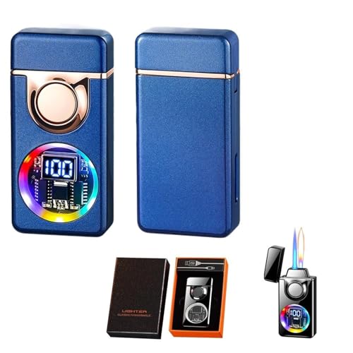 Intelligente Induktions-Butanfeuerzeuge mit Zwei Flammen, mehrere Zündmethoden, wiederaufladbares und einstellbares Feuerzeug, Geschenk/Kollektion/Geschenk for Männer (lila)(Blue) von BIZTTLOG