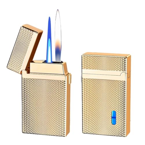 Intelligentes Feuerzeug mit Sprachsteuerung | Windbeständige Taschenlampe mit Zwei Flammen und 4 Zündmethoden | Sichtbares Brennstofffenster for Camping und Heimgebrauch(Gold2) von BIZTTLOG