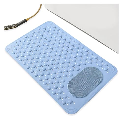 Maschinenwaschbare Badematte, 70 x 36 cm, rutschfeste Badewannenmatte mit starkem Saugnapf und Abflusslöchern for sicheren Badezimmerboden, Blau(Blue) von BIZTTLOG