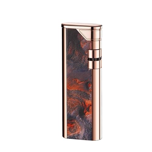 Ultradünnes, schmales Butangasfeuerzeug aus Metall, geräuschlose Zündung, tragbares Feuerzeug mit Retro-Lackierung und weicher Flamme, geeignet for Camping mit Kerzen (schwarz)(Red2) von BIZTTLOG