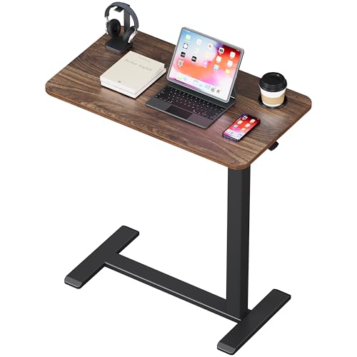 BIZUM Verstellbarer Nachttisch mit drehbaren versteckten Rollen, pneumatischer Rolltisch, mobiler Stehpult mit Getränkehalter für Krankenhaus Zuhause (70,1 x 40,1 cm, Walnuss) von BIZUM