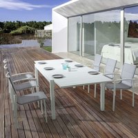 Ausziehbarer Tisch Atlantic aus Aluminium mit Platte für Garten und Veranda 180/270 cm -Weiss / Tisch + 6 Stühle von BIZZOTTO