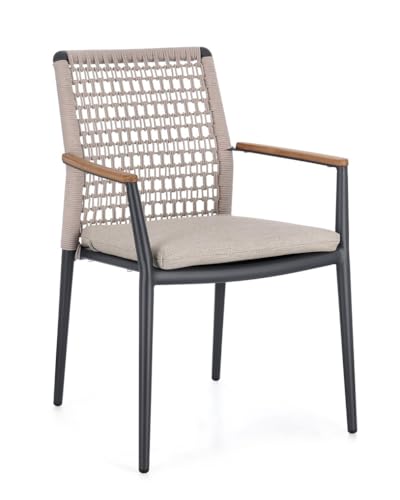 Bizzotto Stuhl mit Armlehnen und Kissen MADDOX natur / anthrazit aus Aluminium, Armlehnen mit Teak-Einsätzen, für Garten und Wintergarten Bizzotto Stuhl mit Armlehnen und Kissen MADDOX natur / anthrazit aus Aluminium, Armlehnen mit Teak-Einsätzen, für Garten und Wintergarten von BIZZOTTO