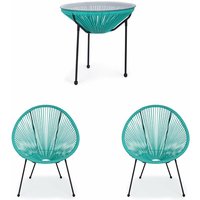 Moderne Lounge Set Parker mit Sesseln und Couchtisch aus synthetischem Seil für Garten und Veranda -Couchtisch + 2 Sessel / Hellblau von YES EVERYDAY