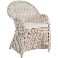 Sessel Cap-Martin mit Kissen aus natürlichem Rattan für Garten und Veranda h 89 cm -Weiß von BIZZOTTO