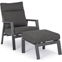 Sessel 'Kledi' mit Kissen aus Aluminium und Texilene, verstellbar, für Garten und Terrasse -Sessel mit Pouf / Anthrazit von BIZZOTTO