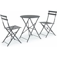 Set Bistrot Runder Tisch mit farbigen Stühlen aus pulverbeschichtetem Stahl für Garten und Bar in matter Ausführung -Anthrazit von BIZZOTTO