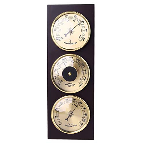 BIlinli 3 Stück/Set Barometer Hygrometer Thermometer Wetterstation mit Holzrahmen Basis Ornamente 31cm x 11cm von BIlinli