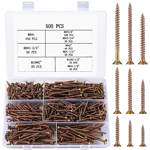 505 Stk Selbstschneidende Holzschrauben Set, Kreuzschlitzschrauben, Flachkopfschrauben Blechschrauben, Messing Kreuz Flachkopf Trockenbauschrauben für Holz Reparaturen - M3, M4, M5. (505Stk) (505Stk) von BJBJJIU