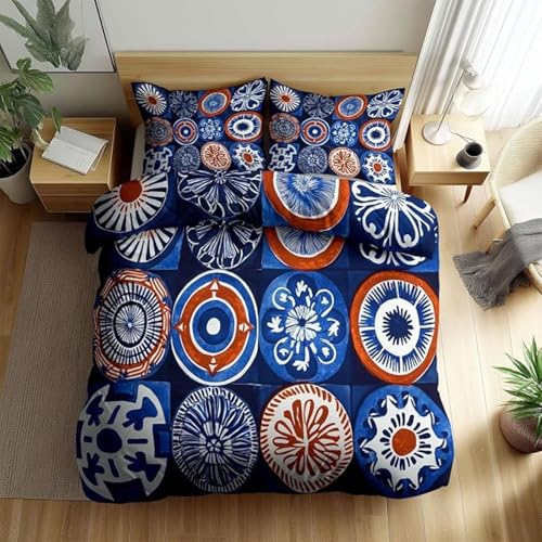 BJCJGGL Bettwäsche 135x200 Blauer geometrischer Kreis Bettwäsche-Set mit Reißverschluss Schließung und 2 Kopfkissenbezug 80x80 cm - Weicher Atmungsaktive Mikrofaser Bettbezug für Kinder Mädchen BJCJGGL Bettwäsche 135x200 Blauer geometrischer Kreis Bettwäsche-Set mit Reißverschluss Schließung und 2 Kopfkissenbezug 80x80 cm - Weicher Atmungsaktive Mikrofaser Bettbezug für Kinder Mädchen von BJCJGGL