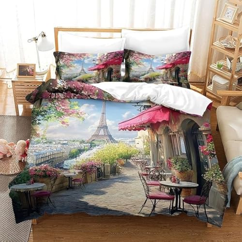 BJCJGGL Bettwäsche 135x200 Eiffelturm Bettwäsche-Set mit Reißverschluss Schließung und 2 Kopfkissenbezug 80x80 cm - Weicher Atmungsaktive Mikrofaser Bettbezug für Kinder Mädchen BJCJGGL Bettwäsche 135x200 Eiffelturm Bettwäsche-Set mit Reißverschluss Schließung und 2 Kopfkissenbezug 80x80 cm - Weicher Atmungsaktive Mikrofaser Bettbezug für Kinder Mädchen von BJCJGGL