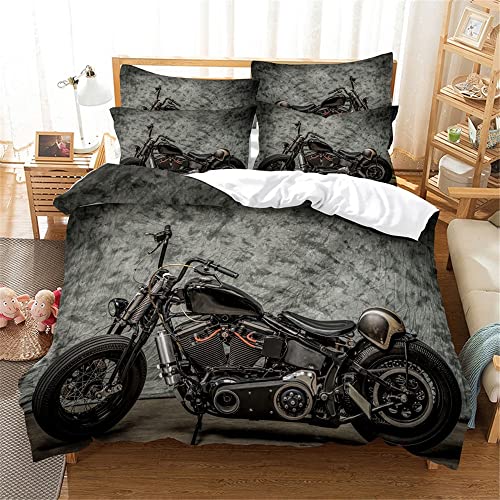 BJCJGGL Bettwäsche 135x200 Graues Retro-Motorrad Bettwäsche-Set mit Reißverschluss Schließung und 2 Kopfkissenbezug 80x80 cm - Weicher Atmungsaktive Mikrofaser Bettbezug für Kinder Mädchen von BJCJGGL