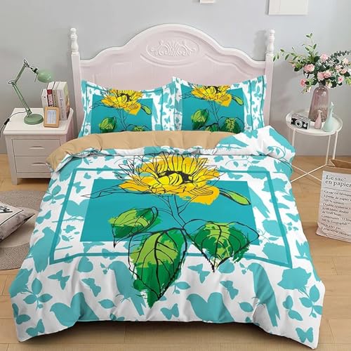 BJCJGGL Bettwäsche 135x200 GrüNe Sonnenblume Bettwäsche-Set mit Reißverschluss Schließung und 2 Kopfkissenbezug 80x80 cm - Weicher Atmungsaktive Mikrofaser Bettbezug für Kinder Mädchen BJCJGGL Bettwäsche 135x200 GrüNe Sonnenblume Bettwäsche-Set mit Reißverschluss Schließung und 2 Kopfkissenbezug 80x80 cm - Weicher Atmungsaktive Mikrofaser Bettbezug für Kinder Mädchen von BJCJGGL