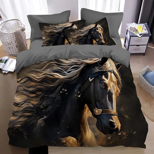 BJCJGGL Bettwäsche 135x200 Schwarzes Pferd Bettwäsche-Set mit Reißverschluss Schließung und 2 Kopfkissenbezug 80x80 cm - Weicher Atmungsaktive Mikrofaser Bettbezug für Kinder Mädchen BJCJGGL Bettwäsche 135x200 Schwarzes Pferd Bettwäsche-Set mit Reißverschluss Schließung und 2 Kopfkissenbezug 80x80 cm - Weicher Atmungsaktive Mikrofaser Bettbezug für Kinder Mädchen von BJCJGGL