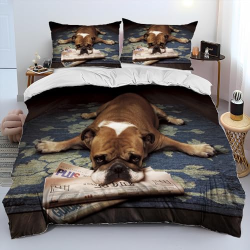 BJCJGGL Bettwäsche 155x220 Englische Bulldogge Bettwäsche-Set mit Reißverschluss Schließung und 2 Kopfkissenbezug 80x80 cm - Weicher Atmungsaktive Mikrofaser Bettbezug für Kinder Mädchen BJCJGGL Bettwäsche 155x220 Englische Bulldogge Bettwäsche-Set mit Reißverschluss Schließung und 2 Kopfkissenbezug 80x80 cm - Weicher Atmungsaktive Mikrofaser Bettbezug für Kinder Mädchen von BJCJGGL