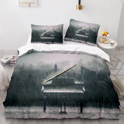 BJCJGGL Bettwäsche 155x220 Graues Klavier Bettwäsche-Set mit Reißverschluss Schließung und 2 Kopfkissenbezug 80x80 cm - Weicher Atmungsaktive Mikrofaser Bettbezug für Kinder Mädchen BJCJGGL Bettwäsche 155x220 Graues Klavier Bettwäsche-Set mit Reißverschluss Schließung und 2 Kopfkissenbezug 80x80 cm - Weicher Atmungsaktive Mikrofaser Bettbezug für Kinder Mädchen von BJCJGGL