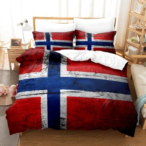 BJCJGGL Bettwäsche 155x220 Rote Norwegische Flagge Bettwäsche-Set mit Reißverschluss Schließung und 2 Kopfkissenbezug 80x80 cm - Weicher Atmungsaktive Mikrofaser Bettbezug für Kinder Mädchen von BJCJGGL