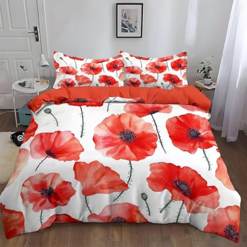 BJCJGGL Bettwäsche 155x220 Roter Mohn Bettwäsche-Set mit Reißverschluss Schließung und 2 Kopfkissenbezug 80x80 cm - Weicher Atmungsaktive Mikrofaser Bettbezug für Kinder Mädchen BJCJGGL Bettwäsche 155x220 Roter Mohn Bettwäsche-Set mit Reißverschluss Schließung und 2 Kopfkissenbezug 80x80 cm - Weicher Atmungsaktive Mikrofaser Bettbezug für Kinder Mädchen von BJCJGGL