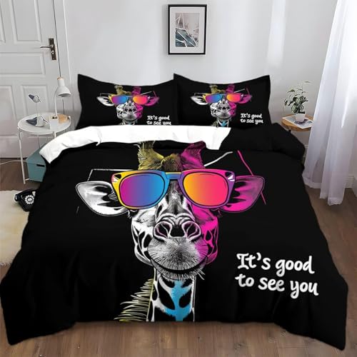 BJCJGGL Bettwäsche 155x220 Schwarze Giraffe Bettwäsche-Set mit Reißverschluss Schließung und 2 Kopfkissenbezug 80x80 cm - Weicher Atmungsaktive Mikrofaser Bettbezug für Kinder Mädchen BJCJGGL Bettwäsche 155x220 Schwarze Giraffe Bettwäsche-Set mit Reißverschluss Schließung und 2 Kopfkissenbezug 80x80 cm - Weicher Atmungsaktive Mikrofaser Bettbezug für Kinder Mädchen von BJCJGGL