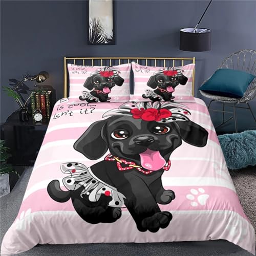 BJCJGGL Bettwäsche 155x220 Schwarzer Hund Bettwäsche-Set mit Reißverschluss Schließung und 2 Kopfkissenbezug 80x80 cm - Weicher Atmungsaktive Mikrofaser Bettbezug für Kinder Mädchen BJCJGGL Bettwäsche 155x220 Schwarzer Hund Bettwäsche-Set mit Reißverschluss Schließung und 2 Kopfkissenbezug 80x80 cm - Weicher Atmungsaktive Mikrofaser Bettbezug für Kinder Mädchen von BJCJGGL