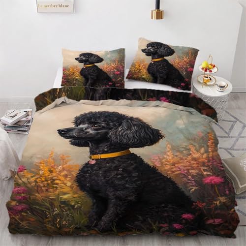 BJCJGGL Bettwäsche 155x220 Schwarzer Pudel Bettwäsche-Set mit Reißverschluss Schließung und 2 Kopfkissenbezug 80x80 cm - Weicher Atmungsaktive Mikrofaser Bettbezug für Kinder Mädchen BJCJGGL Bettwäsche 155x220 Schwarzer Pudel Bettwäsche-Set mit Reißverschluss Schließung und 2 Kopfkissenbezug 80x80 cm - Weicher Atmungsaktive Mikrofaser Bettbezug für Kinder Mädchen von BJCJGGL