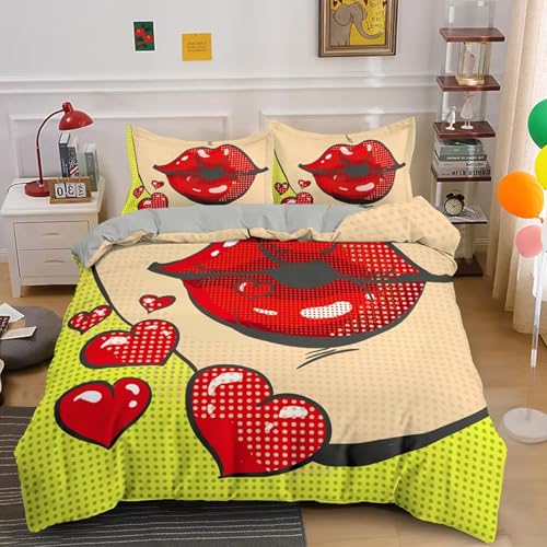 BJCJGGL Bettwäsche 155x220 Sexy Lippen Bettwäsche-Set mit Reißverschluss Schließung und 2 Kopfkissenbezug 80x80 cm - Weicher Atmungsaktive Mikrofaser Bettbezug für Kinder Mädchen BJCJGGL Bettwäsche 155x220 Sexy Lippen Bettwäsche-Set mit Reißverschluss Schließung und 2 Kopfkissenbezug 80x80 cm - Weicher Atmungsaktive Mikrofaser Bettbezug für Kinder Mädchen von BJCJGGL