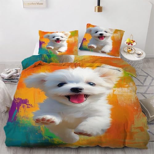 BJCJGGL Bettwäsche 155x220 WeißEr Malteser Bettwäsche-Set mit Reißverschluss Schließung und 2 Kopfkissenbezug 80x80 cm - Weicher Atmungsaktive Mikrofaser Bettbezug für Kinder Mädchen BJCJGGL Bettwäsche 155x220 WeißEr Malteser Bettwäsche-Set mit Reißverschluss Schließung und 2 Kopfkissenbezug 80x80 cm - Weicher Atmungsaktive Mikrofaser Bettbezug für Kinder Mädchen von BJCJGGL