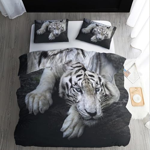 BJCJGGL Bettwäsche 155x220 WeißEr Tiger Bettwäsche-Set mit Reißverschluss Schließung und 2 Kopfkissenbezug 80x80 cm - Weicher Atmungsaktive Mikrofaser Bettbezug für Kinder Mädchen BJCJGGL Bettwäsche 155x220 WeißEr Tiger Bettwäsche-Set mit Reißverschluss Schließung und 2 Kopfkissenbezug 80x80 cm - Weicher Atmungsaktive Mikrofaser Bettbezug für Kinder Mädchen von BJCJGGL