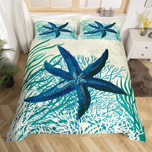 BJCJGGL Bettwäsche 200x220 Blauer Seestern Bettwäsche-Set mit Reißverschluss Schließung und 2 Kopfkissenbezug 80x80 cm - Weiche Angenehme Mikrofaser Bettbezug für Erwachsene Kinder BJCJGGL Bettwäsche 200x220 Blauer Seestern Bettwäsche-Set mit Reißverschluss Schließung und 2 Kopfkissenbezug 80x80 cm - Weiche Angenehme Mikrofaser Bettbezug für Erwachsene Kinder von BJCJGGL