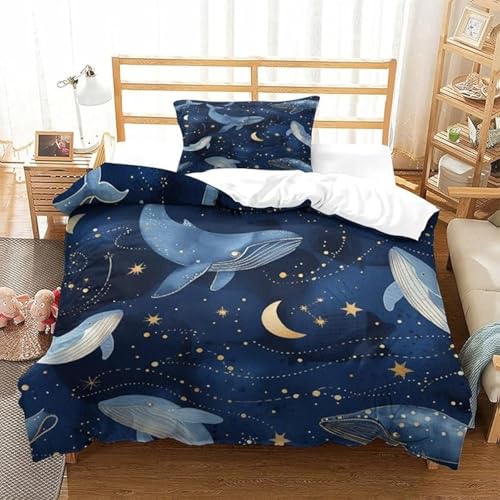 BJCJGGL Bettwäsche 200x220 Blauer Wal Bettwäsche-Set mit Reißverschluss Schließung und 2 Kopfkissenbezug 80x80 cm - Weiche Angenehme Mikrofaser Bettbezug für Erwachsene Kinder von BJCJGGL