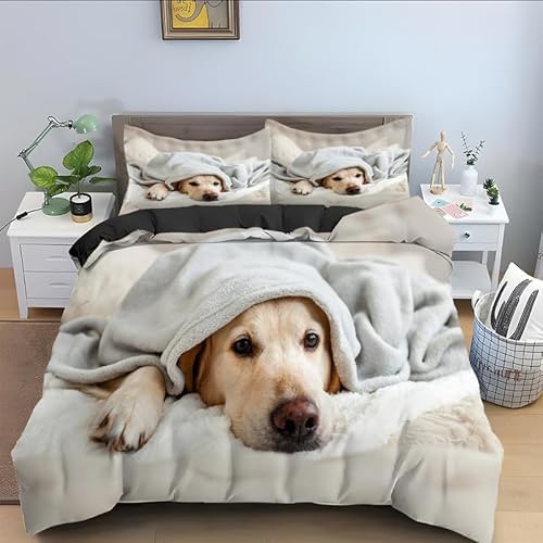 BJCJGGL Bettwäsche 200x220 Grauer Labrador Retriever Bettwäsche-Set mit Reißverschluss Schließung und 2 Kopfkissenbezug 80x80 cm - Weiche Angenehme Mikrofaser Bettbezug für Erwachsene Kinder von BJCJGGL