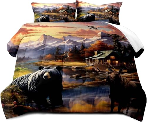 BJCJGGL Bettwäsche 200x220 JagdbäR Bettwäsche-Set mit Reißverschluss Schließung und 2 Kopfkissenbezug 80x80 cm - Weiche Angenehme Mikrofaser Bettbezug für Erwachsene Kinder von BJCJGGL