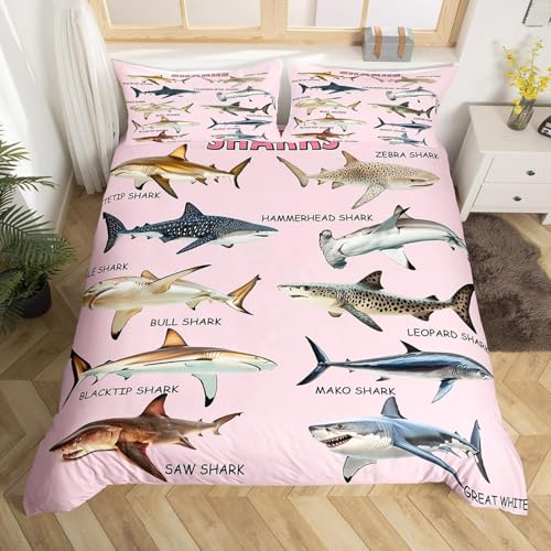 BJCJGGL Bettwäsche 200x220 Rosa Hai Bettwäsche-Set mit Reißverschluss Schließung und 2 Kopfkissenbezug 80x80 cm - Weiche Angenehme Mikrofaser Bettbezug für Erwachsene Kinder von BJCJGGL
