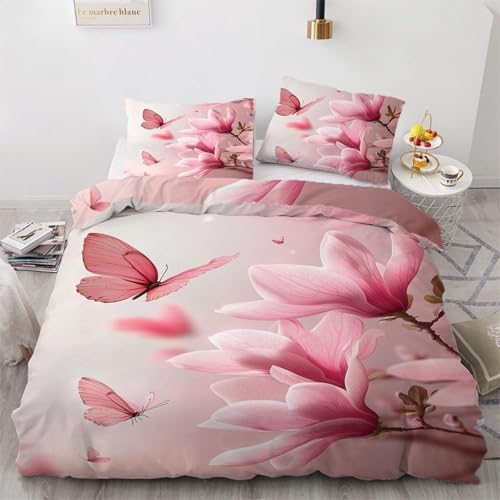 BJCJGGL Bettwäsche 200x220 Rosa Magnolie Bettwäsche-Set mit Reißverschluss Schließung und 2 Kopfkissenbezug 80x80 cm - Weiche Angenehme Mikrofaser Bettbezug für Erwachsene Kinder BJCJGGL Bettwäsche 200x220 Rosa Magnolie Bettwäsche-Set mit Reißverschluss Schließung und 2 Kopfkissenbezug 80x80 cm - Weiche Angenehme Mikrofaser Bettbezug für Erwachsene Kinder von BJCJGGL