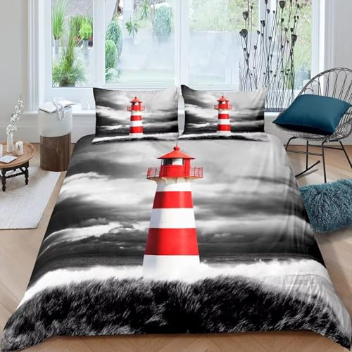 BJCJGGL Bettwäsche 200x220 Rot Leuchtturm Bettwäsche-Set mit Reißverschluss Schließung und 2 Kopfkissenbezug 80x80 cm - Weiche Angenehme Mikrofaser Bettbezug für Erwachsene Kinder BJCJGGL Bettwäsche 200x220 Rot Leuchtturm Bettwäsche-Set mit Reißverschluss Schließung und 2 Kopfkissenbezug 80x80 cm - Weiche Angenehme Mikrofaser Bettbezug für Erwachsene Kinder von BJCJGGL