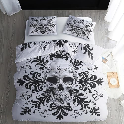BJCJGGL Bettwäsche 200x220 WeißEr Totenkopf Bettwäsche-Set mit Reißverschluss Schließung und 2 Kopfkissenbezug 80x80 cm - Weiche Angenehme Mikrofaser Bettbezug für Erwachsene Kinder BJCJGGL Bettwäsche 200x220 WeißEr Totenkopf Bettwäsche-Set mit Reißverschluss Schließung und 2 Kopfkissenbezug 80x80 cm - Weiche Angenehme Mikrofaser Bettbezug für Erwachsene Kinder von BJCJGGL